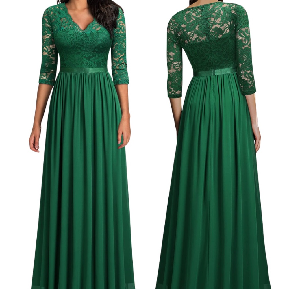 MISSMAY Women's Vintage Floral Lace V Neck Evening Bridesmaid Formal Long Dress